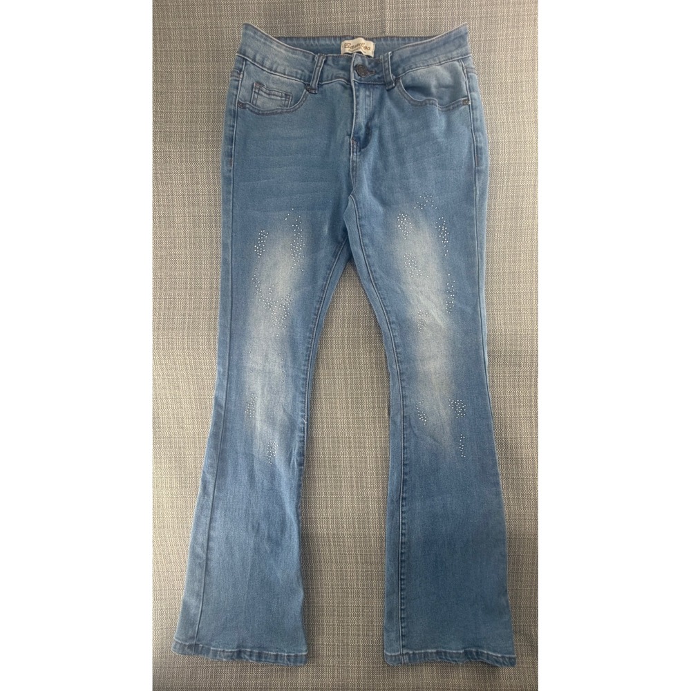Bamboo Women Jeans Size 7 Studded Flared Blue Denim